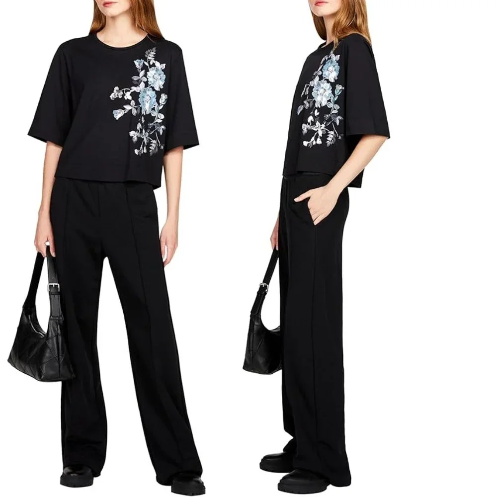 New Sisley Women's Black T-Shirt Floral Print Sz M - Picture 3 of 16